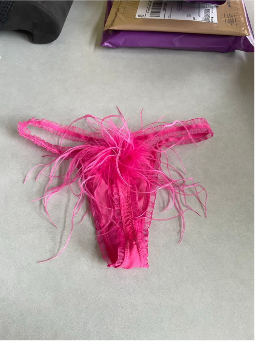 Women's Victoria's Secret Feather Trim Thong Panty Pink Size M